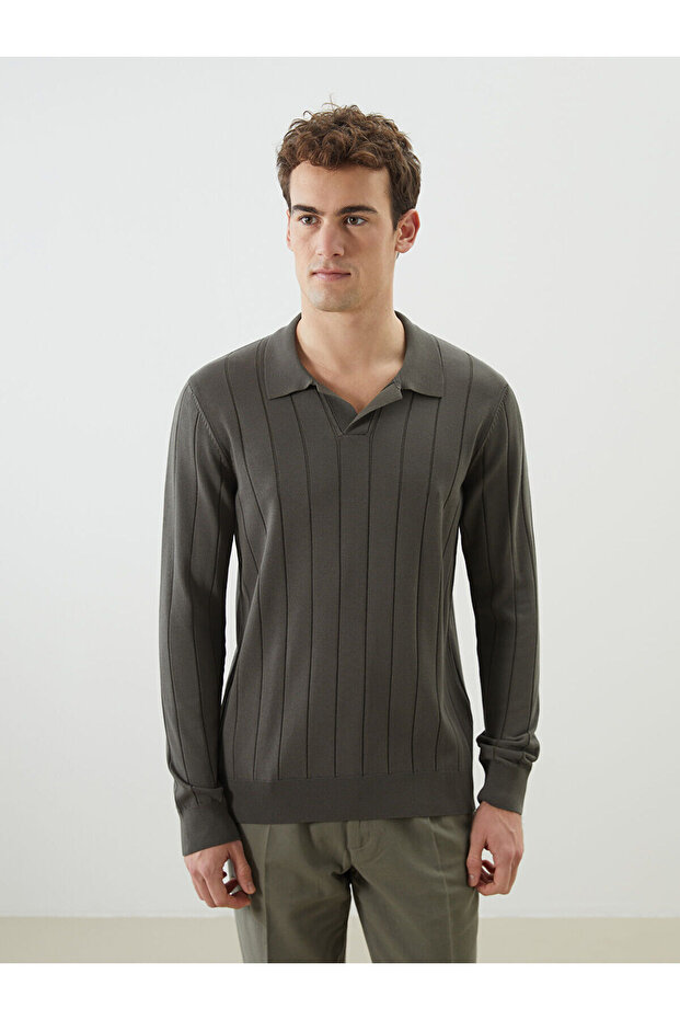 Khaki Polo Neck Men's Knitwear Sweater
