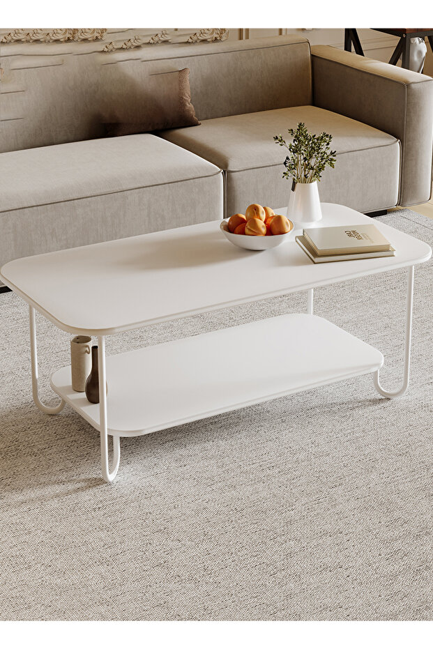 100*50*41.5cm Coffee Table With Double Layer MDF With Large Storage Capacity Open Shelf - 3