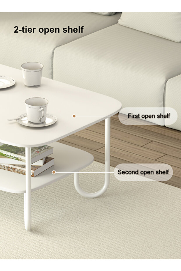 100*50*41.5cm Coffee Table With Double Layer MDF With Large Storage Capacity Open Shelf - 6
