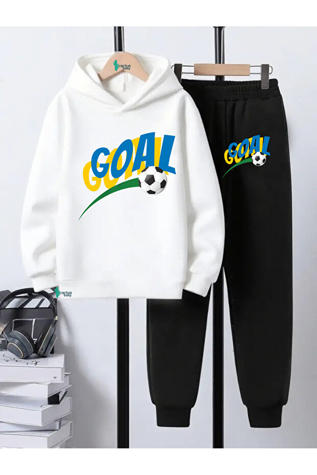 Hooded Sweatshirt Children's Bottom Top Set 3 Thread Cotton Football