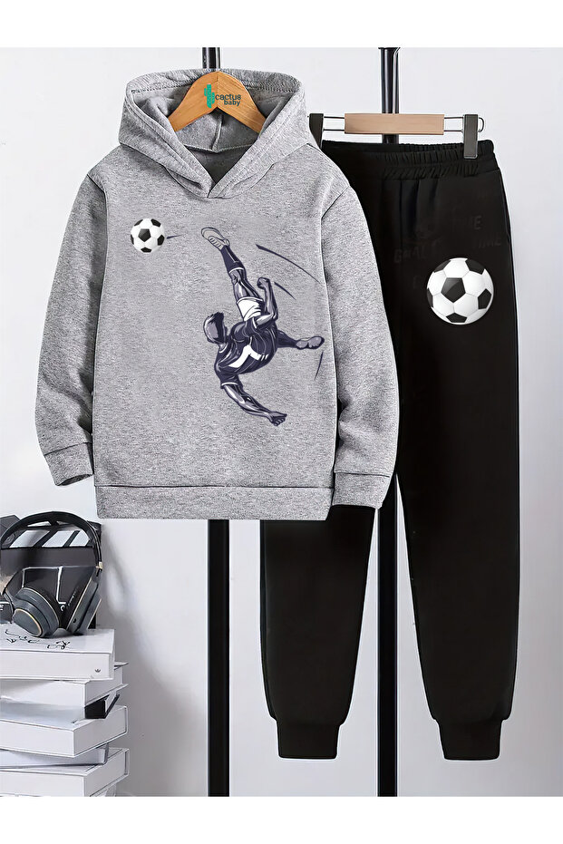 Hooded Sweatshirt Children's Bottom Top Set 3 Thread Cotton Football