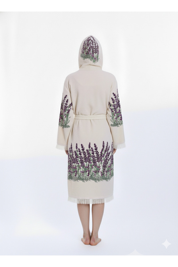 Lavender Muslin Peshtemal Cotton Bathrobe Tasseled Dressing Gown Cotton Muslin Hammam Dressing Gown - 4