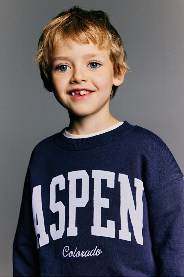 Baskılı Bisiklet Yaka Sweatshirt - 2