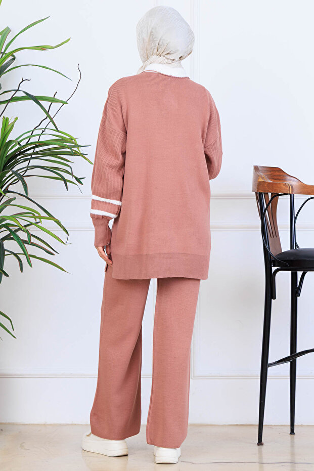 Taş İşlemeli Triko Takım S1009 Gül - 5