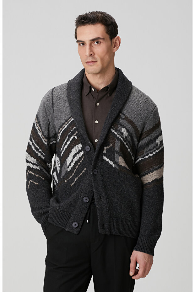 Antrasit Triko Yün Hırka - 1