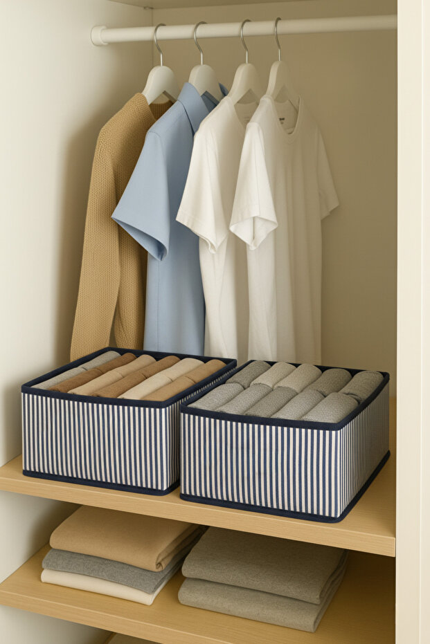Set of 2 Closet and Drawer Organizer Organizer Box, Fabric Box 28X28X13 cm