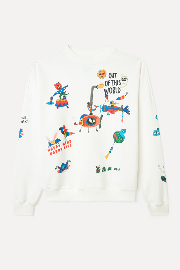 BASKILI BİSİKLET YAKA SWEATSHIRT - 6