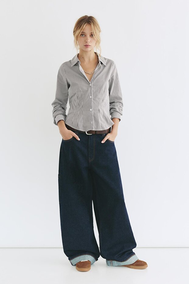 Poplin yırtmaçlı dar kesim gömlek - 5