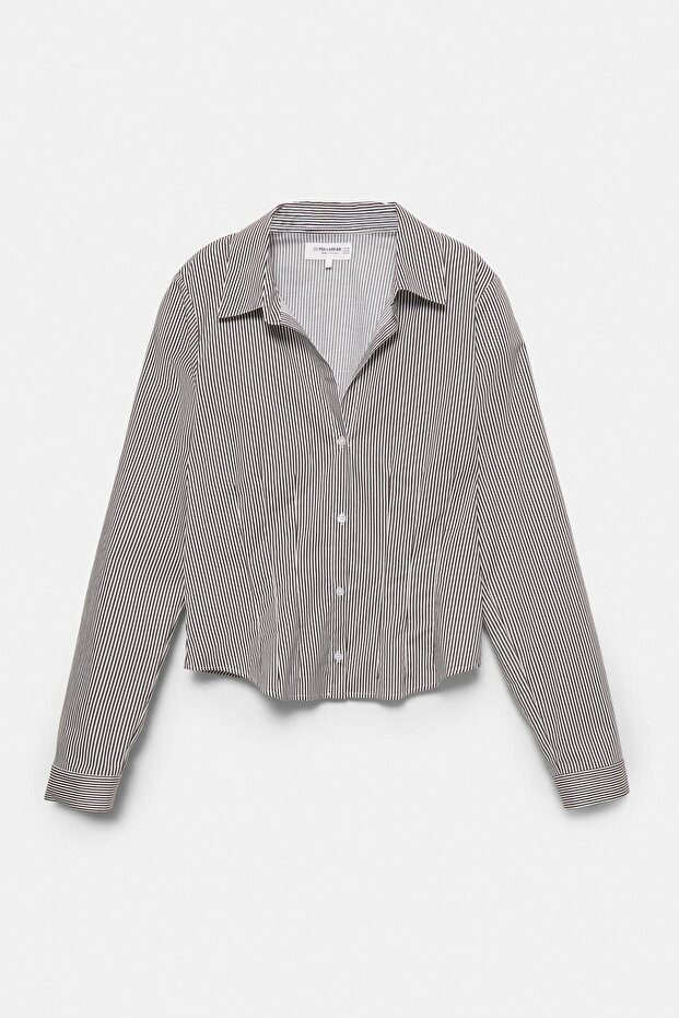 Poplin yırtmaçlı dar kesim gömlek - 6