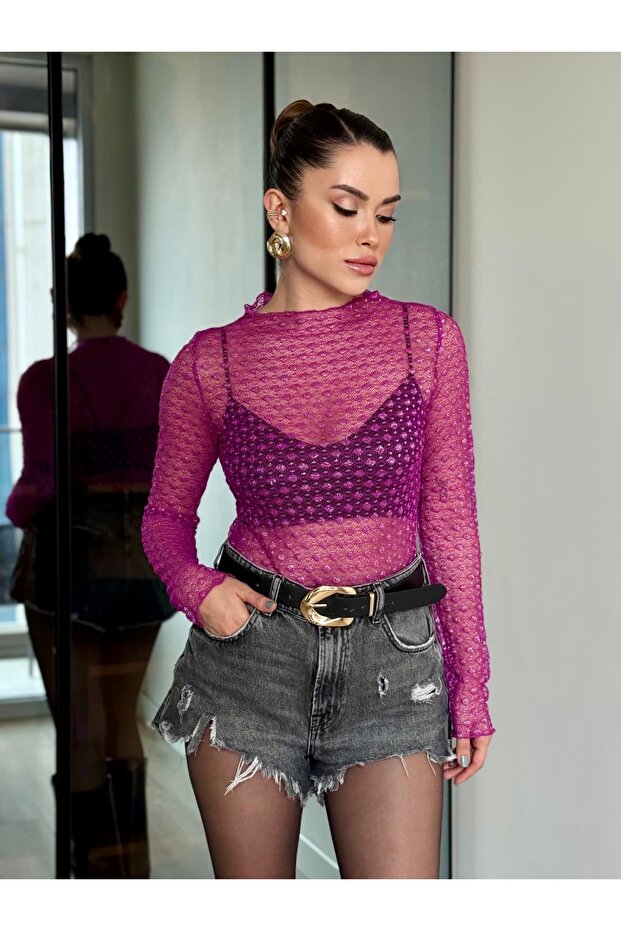 Simli Transparan Bluz - 2