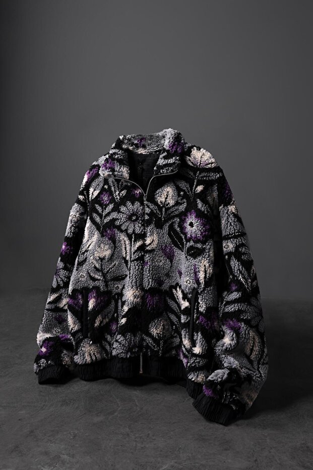 Men's Garnished Full Zip Lined Oversize Plush Sweatshirt