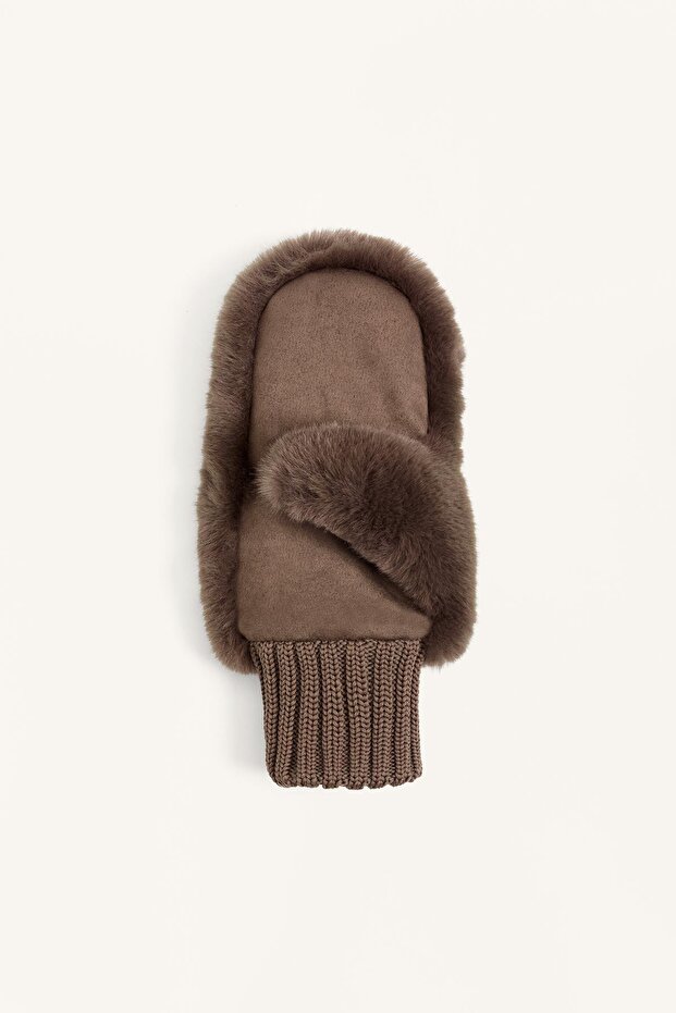 Elastik manşetli suni kürklü eldivenler - 1