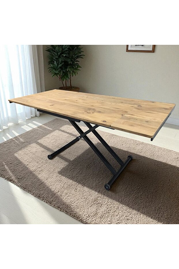 Yan Baştan Açılır Akıllı Yemek Masası Oval Mdf Tabla Alt Mekanizma Demir - 5