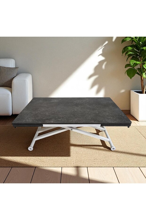 Yan Baştan Açılır Akıllı Yemek Masası Oval Mdf Tabla Alt Mekanizma Demir - 4