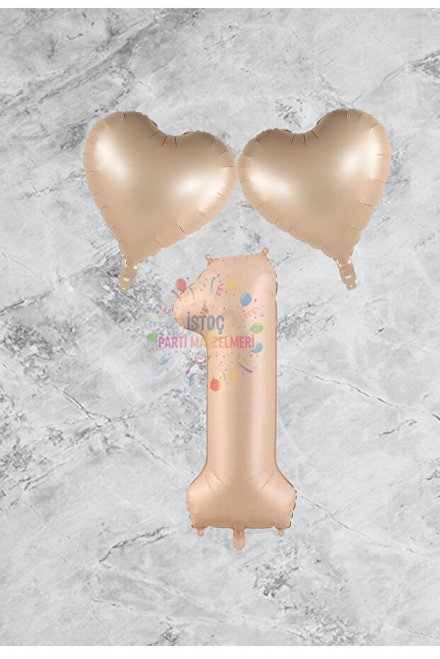 Sand Beige Heart Number Foil Balloon Set Age 1