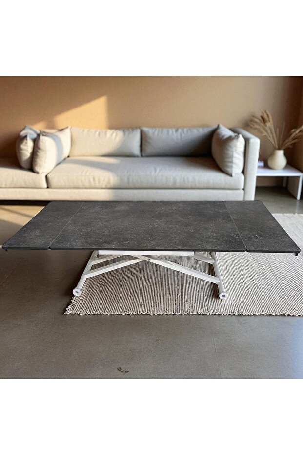 Yan Baştan Açılır Akıllı Yemek Masası Oval Mdf Tabla Alt Mekanizma Demir - 5