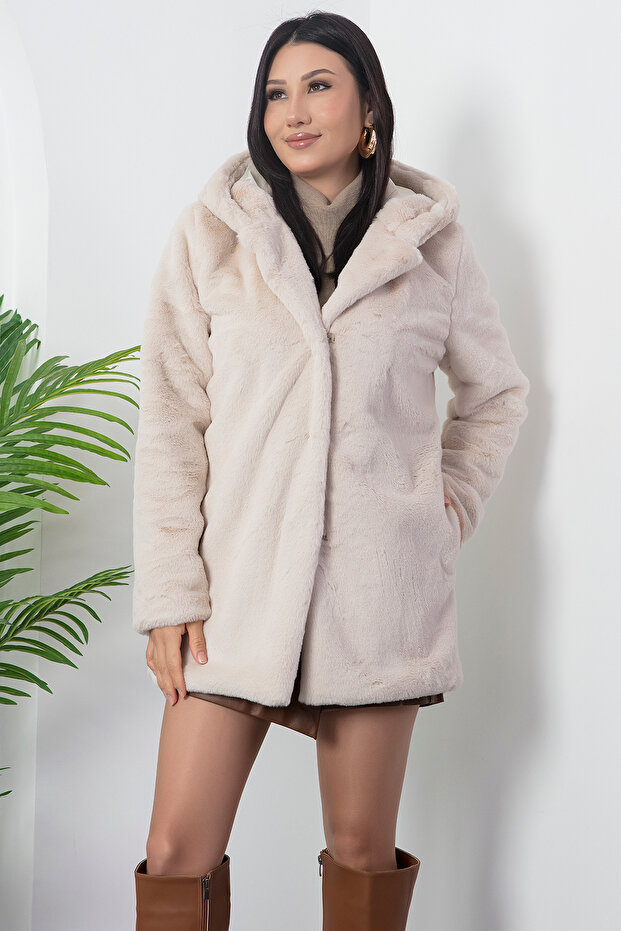 Kapüşonlu Peluş Kaban NVY02 - 6