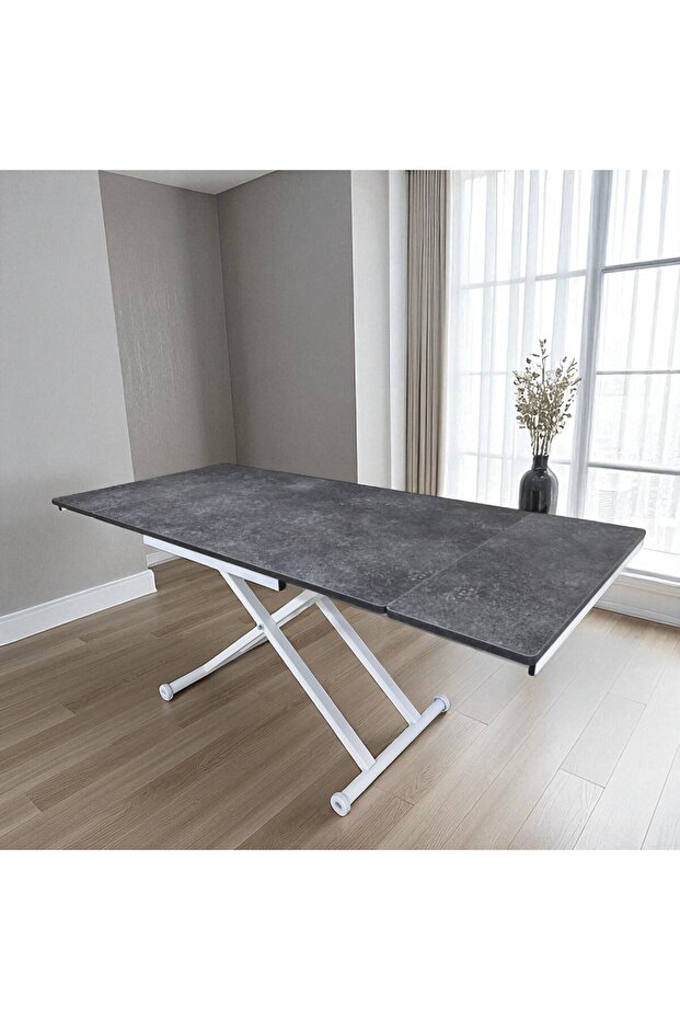 Yan Baştan Açılır Akıllı Yemek Masası Oval Mdf Tabla Alt Mekanizma Demir - 3