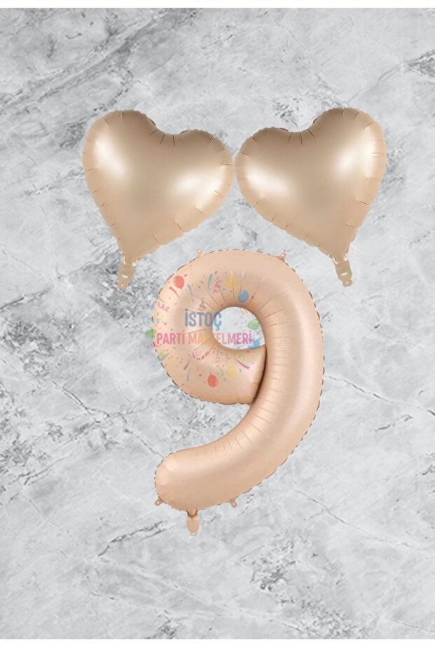 Sand Beige Heart Number Foil Balloon Set Age 9
