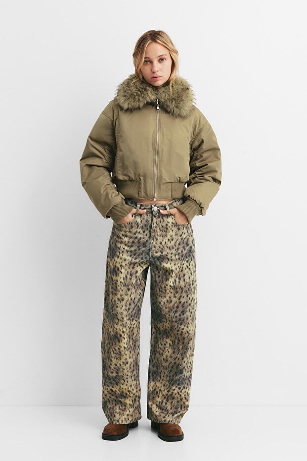 Suni kürk yakalı bomber ceket - 6