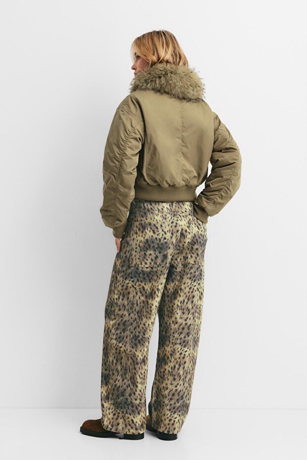 Suni kürk yakalı bomber ceket - 5