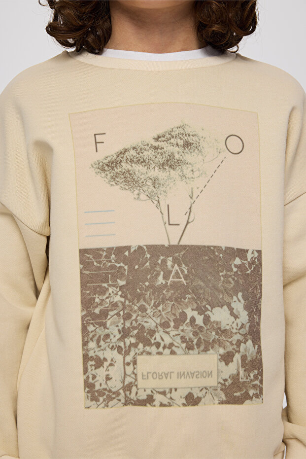 Erkek Çocuk Baskılı Bej Sweatshirt - 3