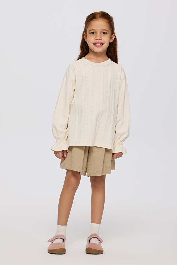 Girls' Long Sleeve Ecru T-Shirt