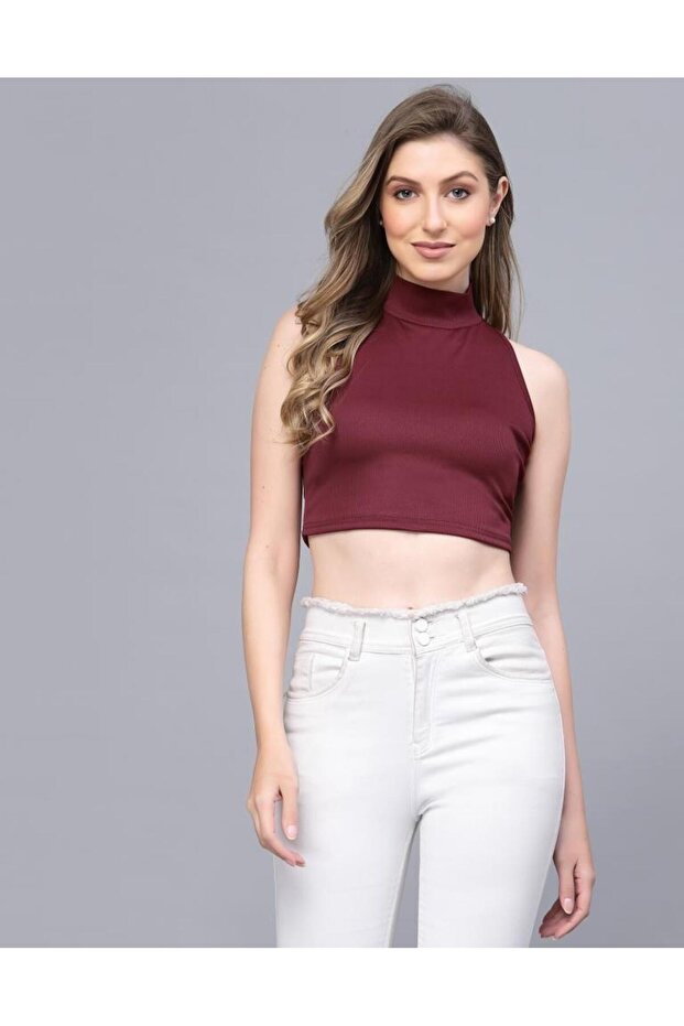 Maroon High Neck Top