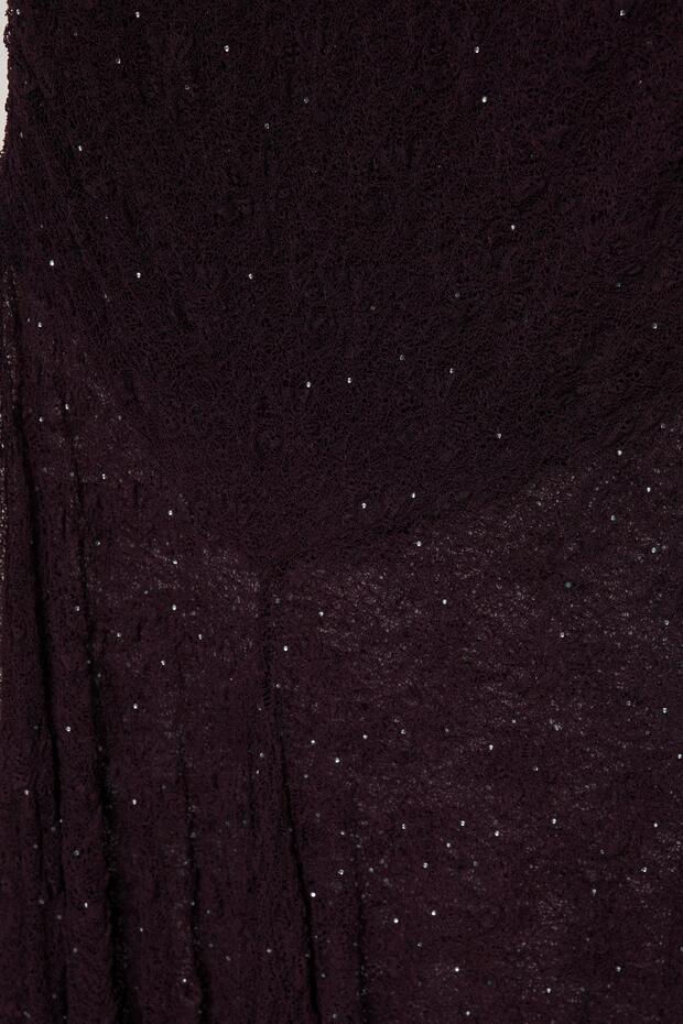 Asimetrik taşlı dantel etek - 7