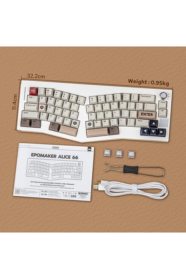 Alice 66 Wireless Mechanical Keyboard - Alice Layout, QMK/VIA, BT5.0/2.4GHz, USB-C, 4000mAh - 7