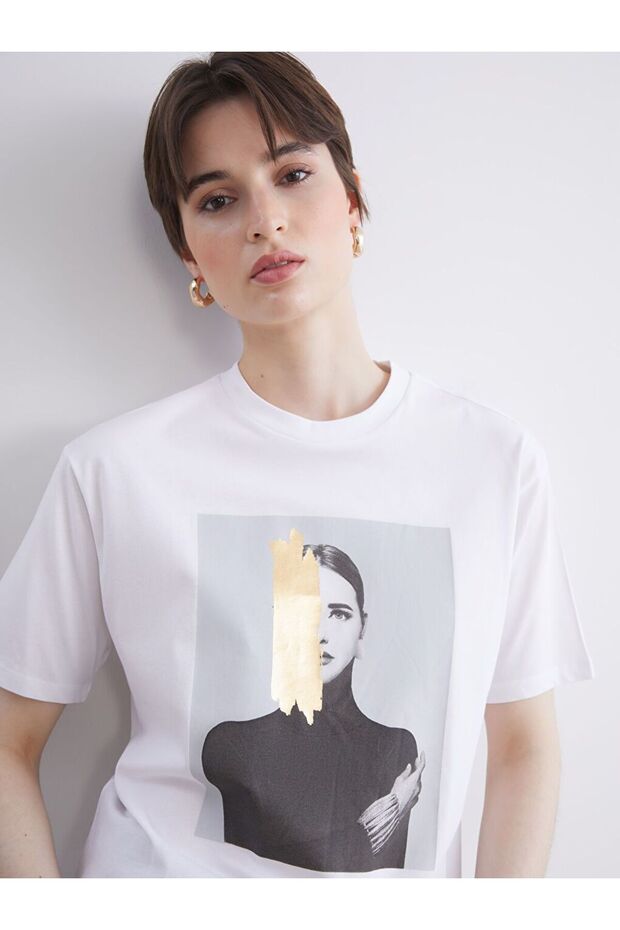 Lcw Vision Crew Neck Printed Oversize Women's T-Shirt