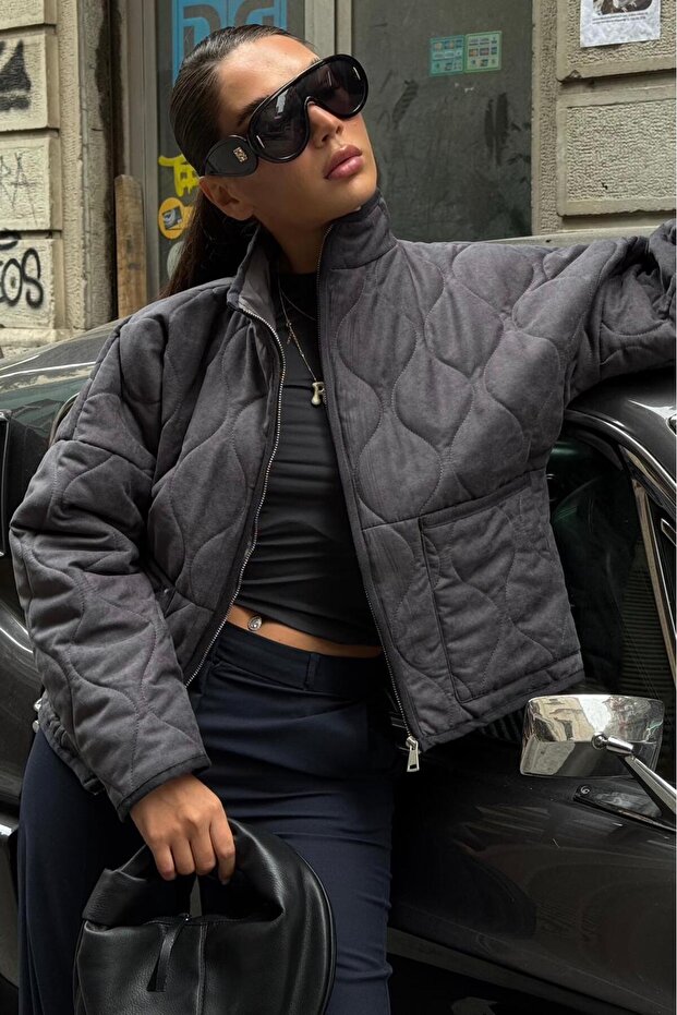 Smoked Stand Collar Quilted Women's Coat Mg2568