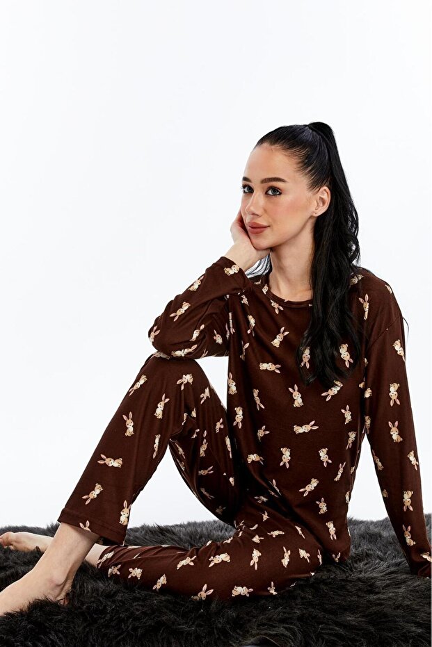 Patterned Pajama Set Bitter Brown - 1