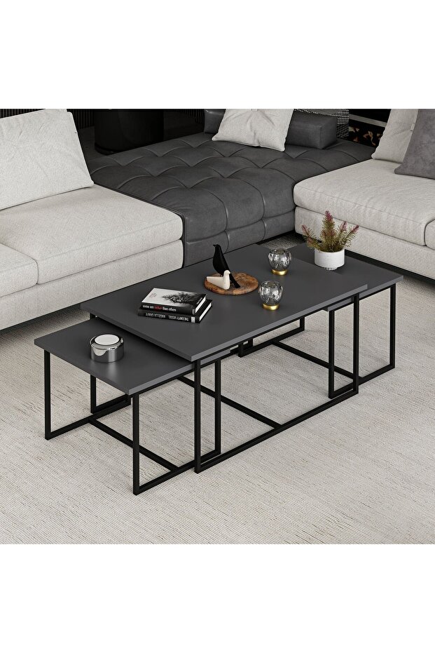 Levada 3'lü Zigonlu Sehpa - Antrasit - 1