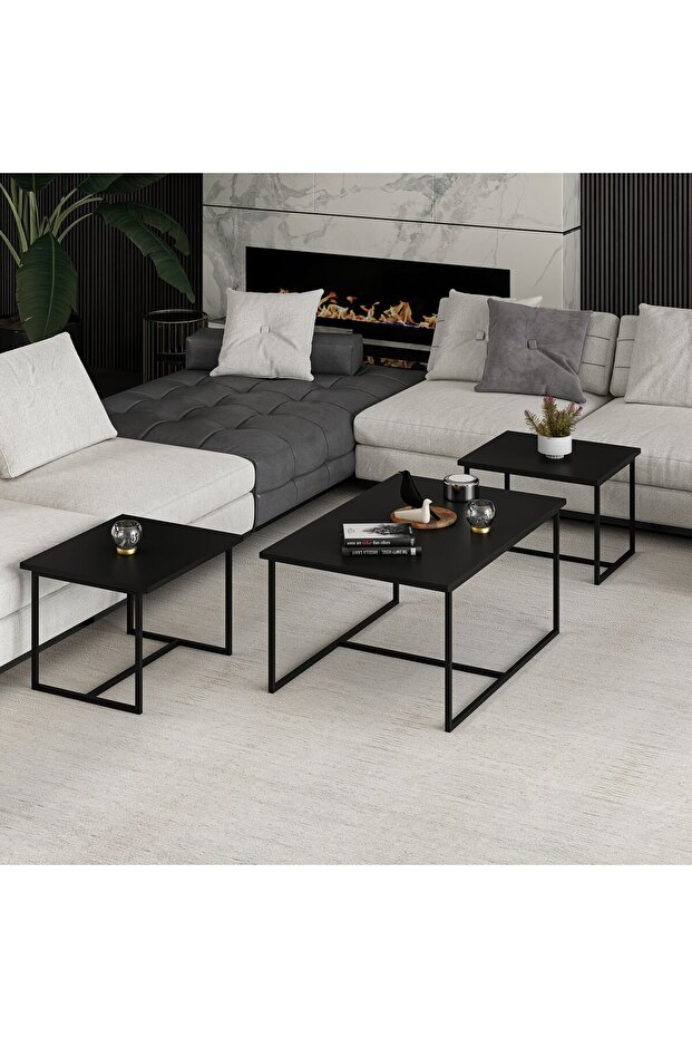 Levada 3'lü Zigonlu Sehpa - Siyah - 5