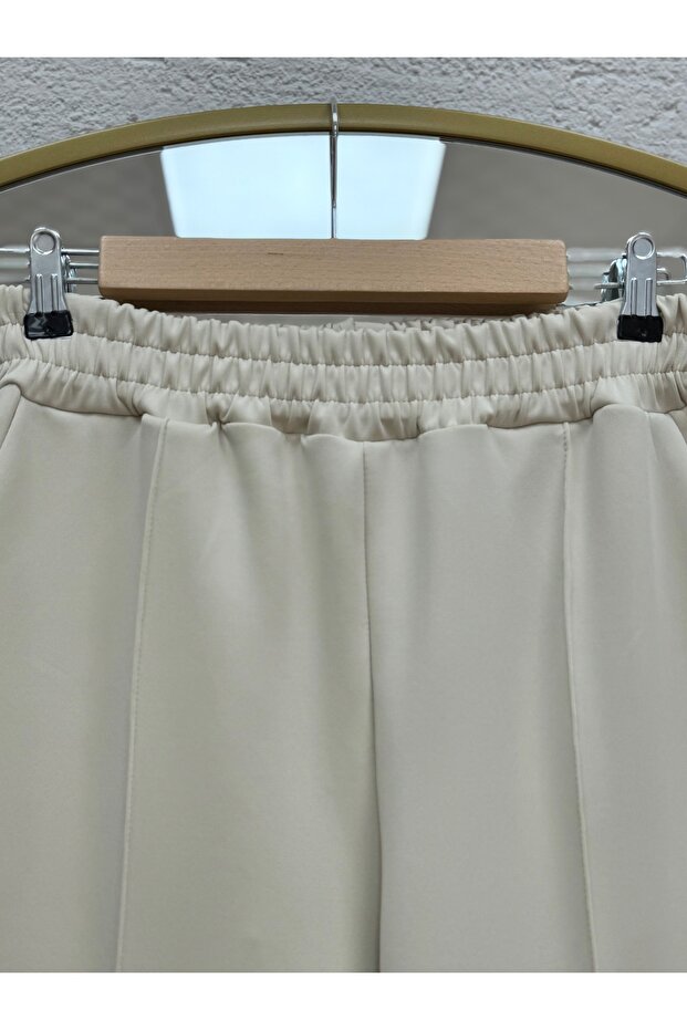 Zayna Bol Paça Çımalı Skuba Dalgıç Pantolon-MT3555 Taş - 2