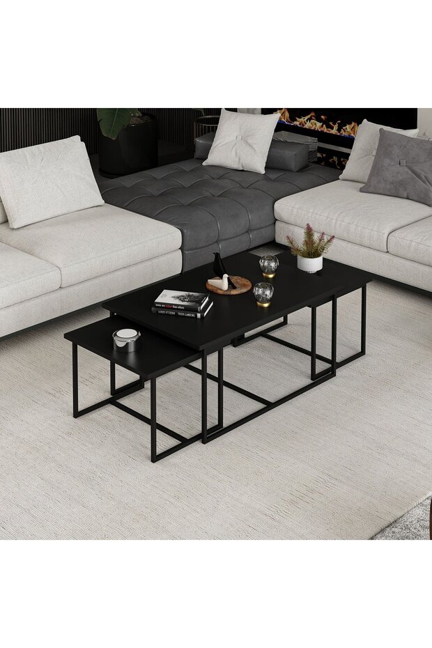 Levada 3'lü Zigonlu Sehpa - Siyah - 4