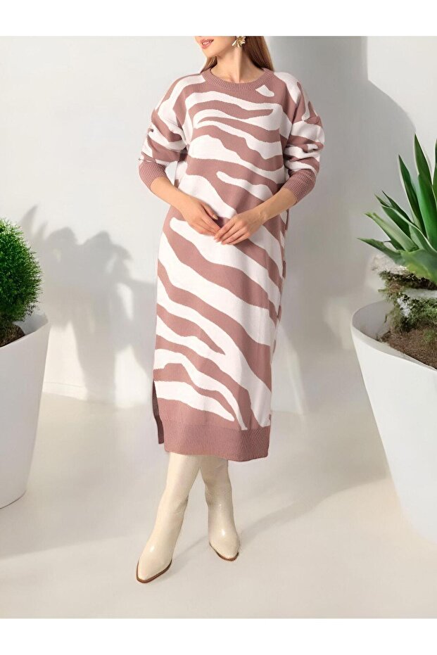 Slit Patterned Knitwear Dress