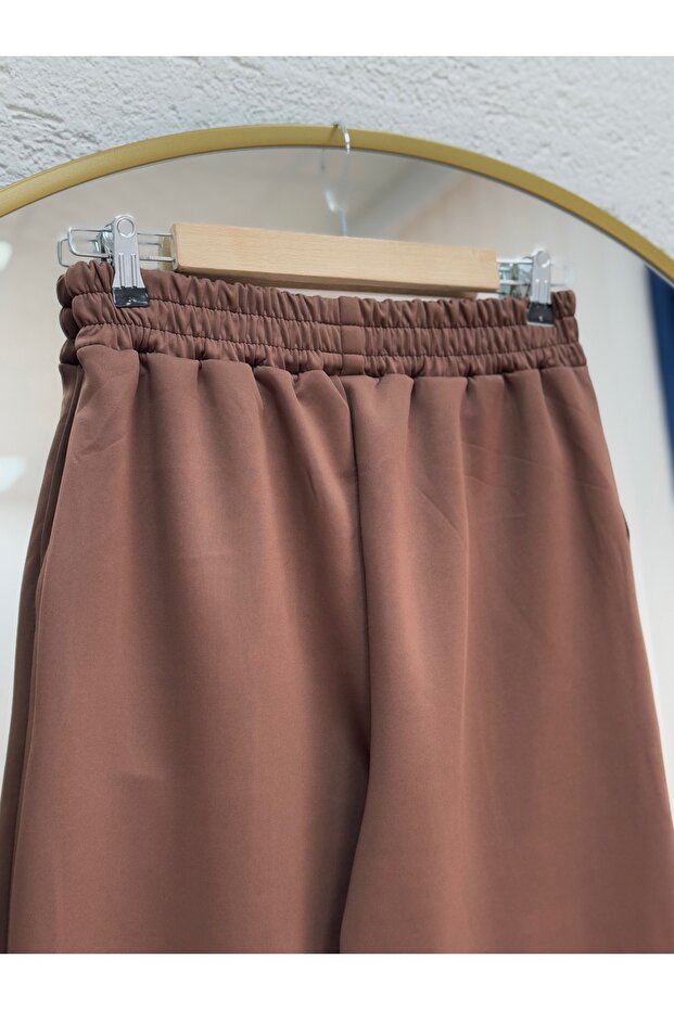 Zayna Bol Paça Çımalı Skuba Dalgıç Pantolon-MT3555 Kahve - 5