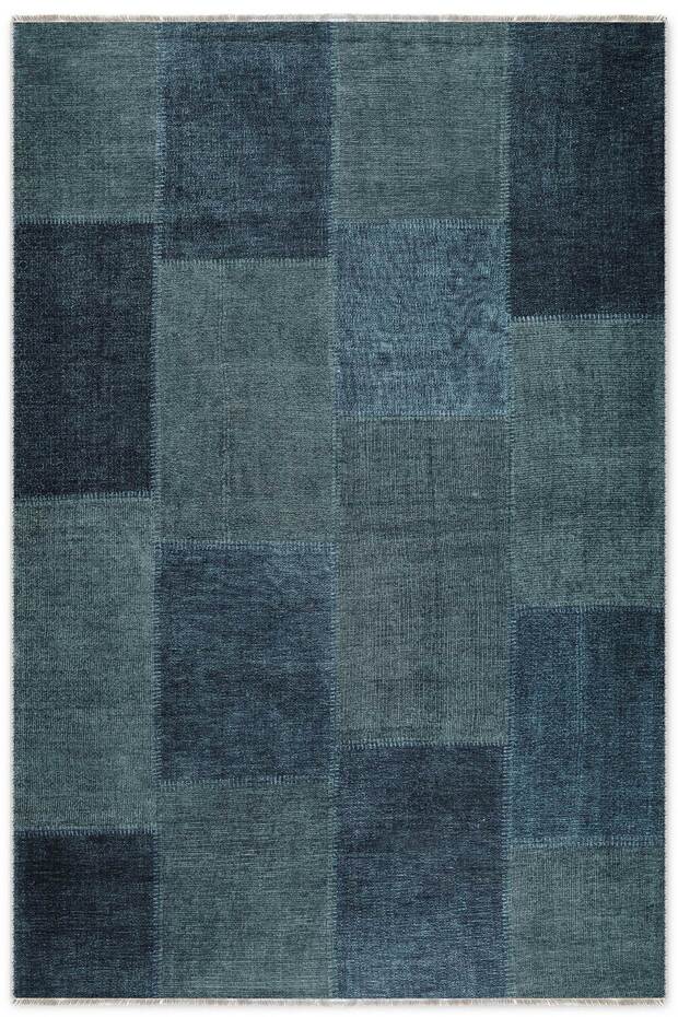 Blue Denim Patchwork Design Chenille Carpet Rug Runner Non-Slip Fringed Washable Teen Room Kitchen