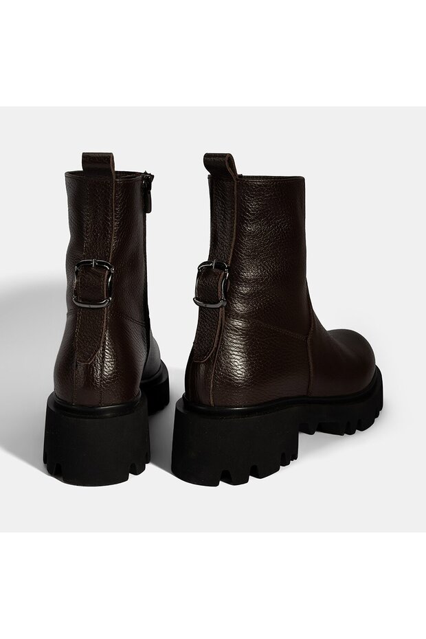 Kadın Kahve Kalın Tabanlı Deri Bot - 8