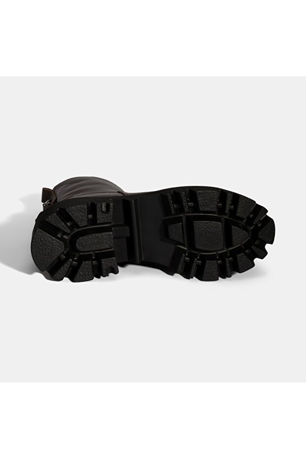 Kadın Kahve Kalın Tabanlı Deri Bot - 4