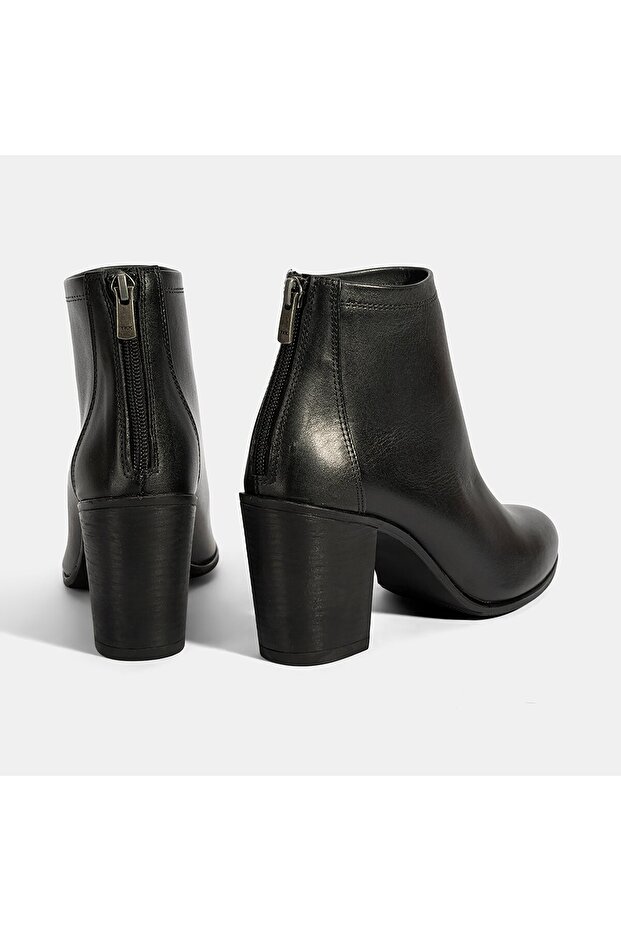 Kadın Siyah Kalın Topuklu Deri Bot - 8
