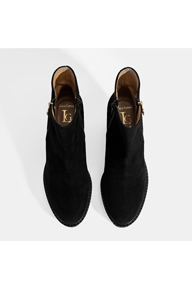 Luca Grossi Kadın Siyah Fermuarlı Kalın Topuklu Süet Bot - 5