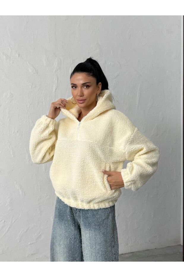KAPÜŞONLU PELÜŞ SWEATSHIRT - 1