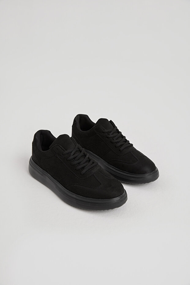 Men's Black Thick Faylon Light Sole Lace-Up Sports Shoes