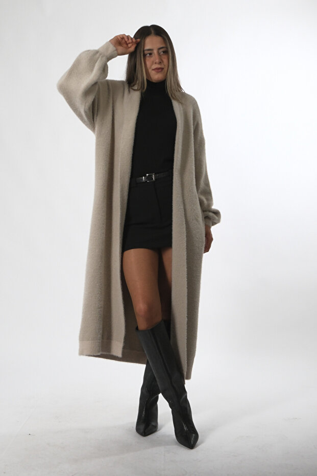 Kadın Boydan Sakallı Triko Hırka - 1