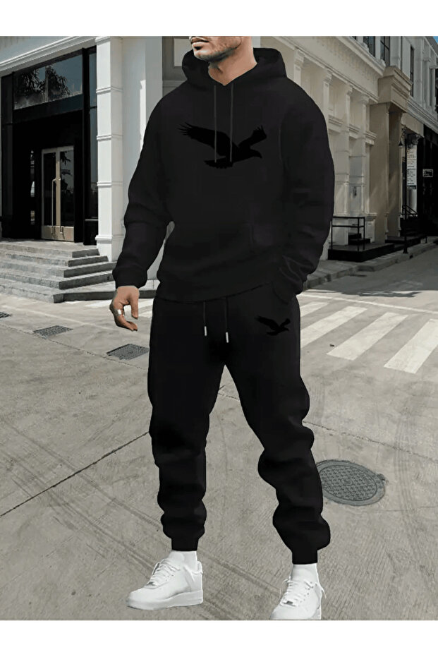 Men's Eagle Printed Hooded Sportswear Suit