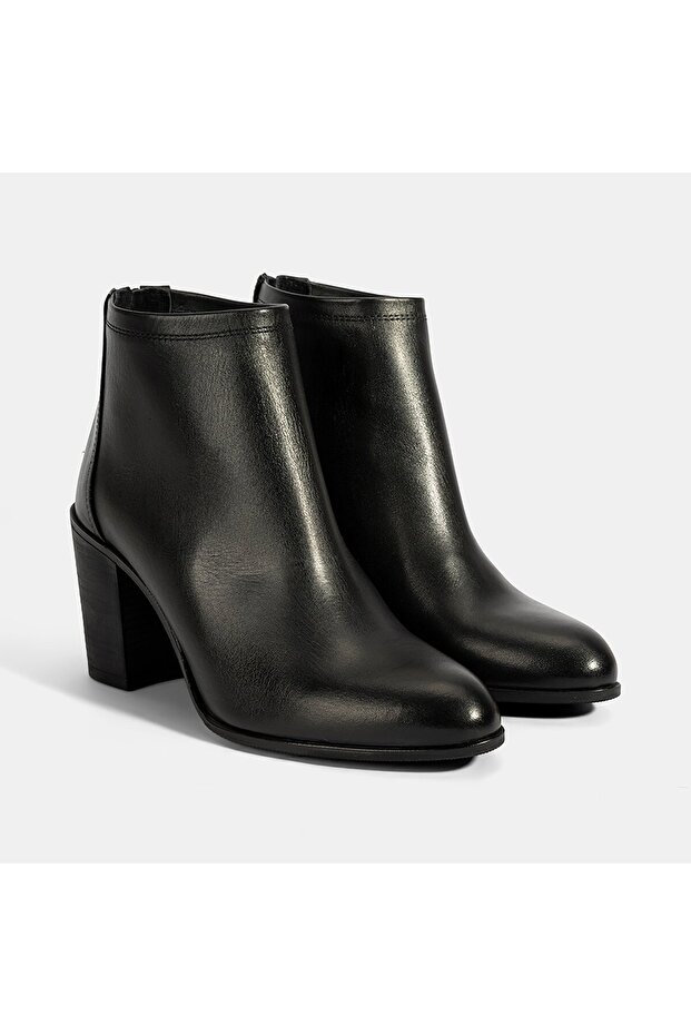 Kadın Siyah Kalın Topuklu Deri Bot - 1