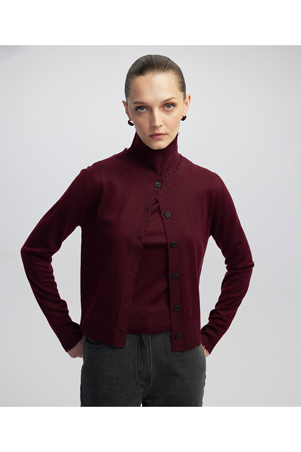 Hotfix baskılı raw edge hırka - 1